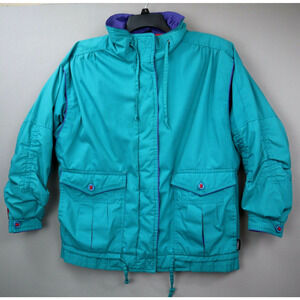 Vintage 90's IZZI Bomber Ski Jacket Blue Green Red Coat Womens XL Retro